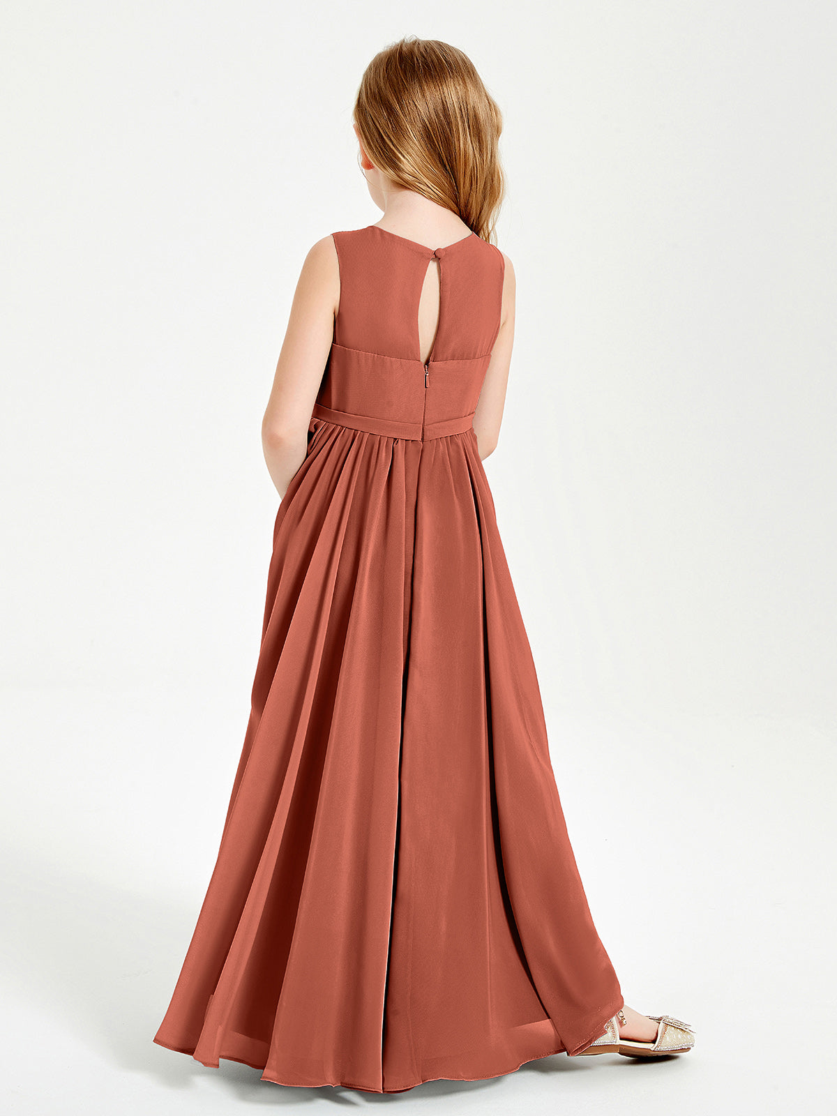 Chic Elegant Sleeveless Dresses for Junior Bridesmaids Rust
